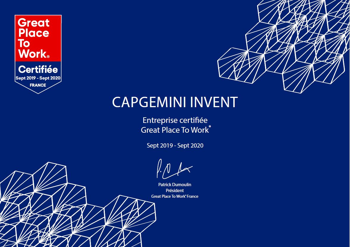 Capgemini Invent certifié "Great Place To Work"