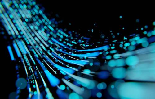 Een zwarte futuristische banner met blauwe tinten.