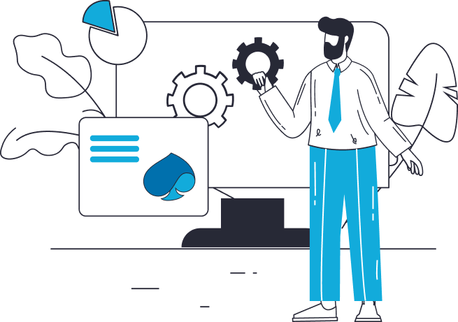 ikona pokazująca mężczyznę, wokół koła zębate