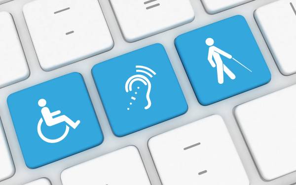 Three blue keyboard keys with white icons representing accessibility: a wheelchair for physical disability, an ear with sound waves for hearing impairment, and a person with a cane for visual impairment. Confidential AI: How Capgemini and Edgeless Systems allow regulated industries to adopt AI at scale