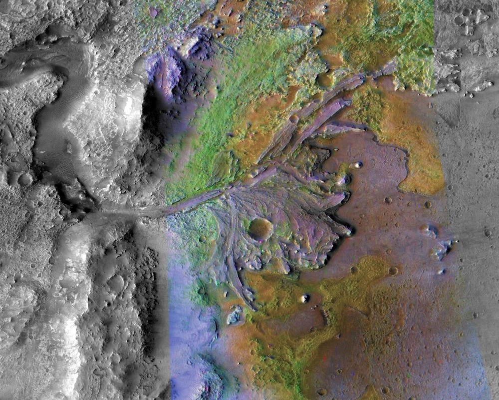 Ancient water channels and deltas at the Mars 2020 landing site in Jezero Crater. Image Credit: NASA/JPL-Caltech/ASU